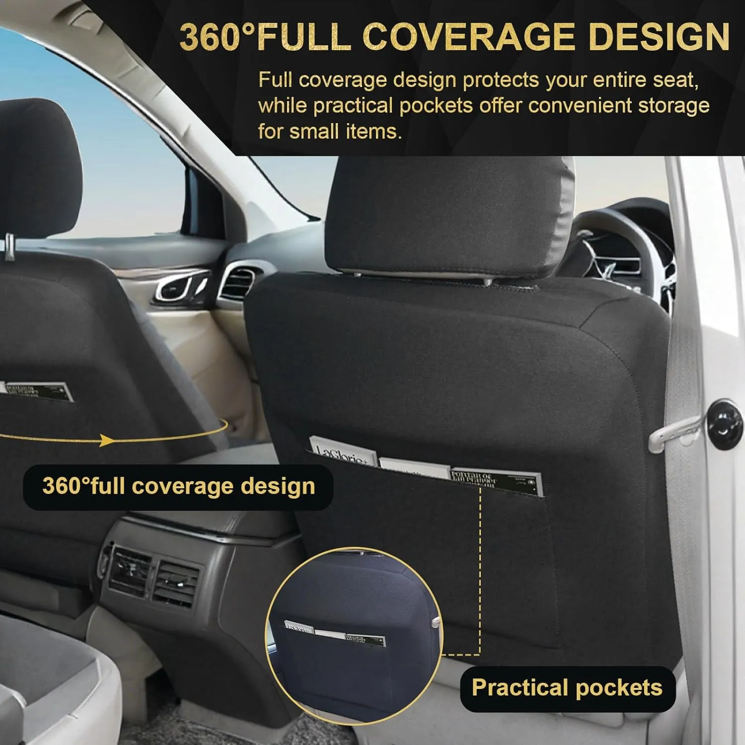 Front Car Seat Covers for Honda,Leather Bucket Seat Protector Custom Fit Honda CRV Pilot Odyssey HRV Ridgeline Civic Accord,2 Pack,Black