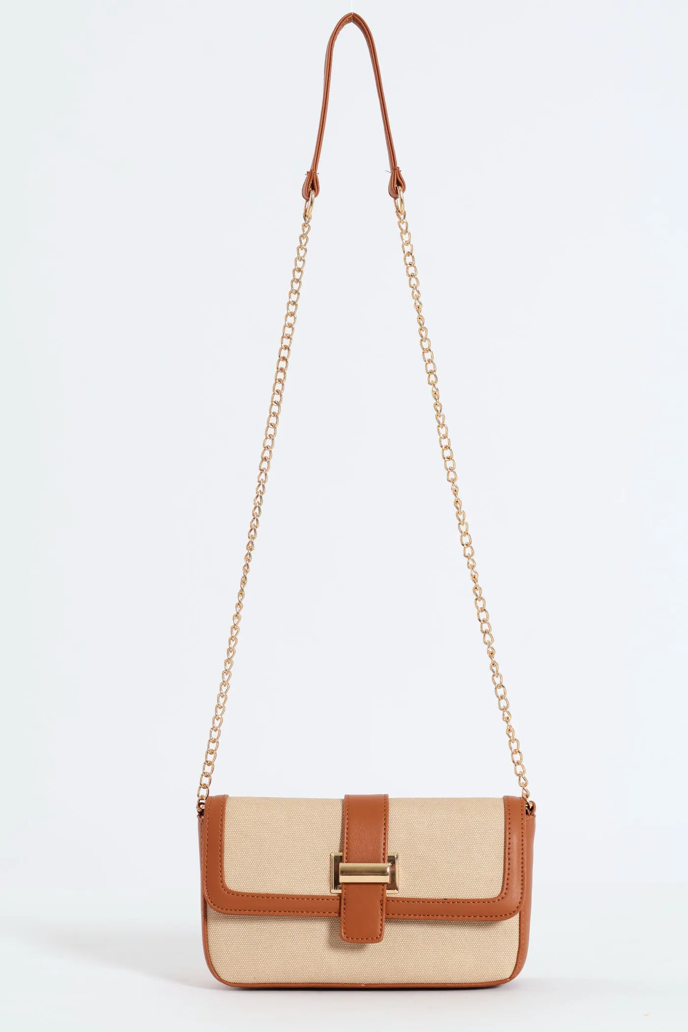 Front Tab Canvas Satchel Bag - Tan