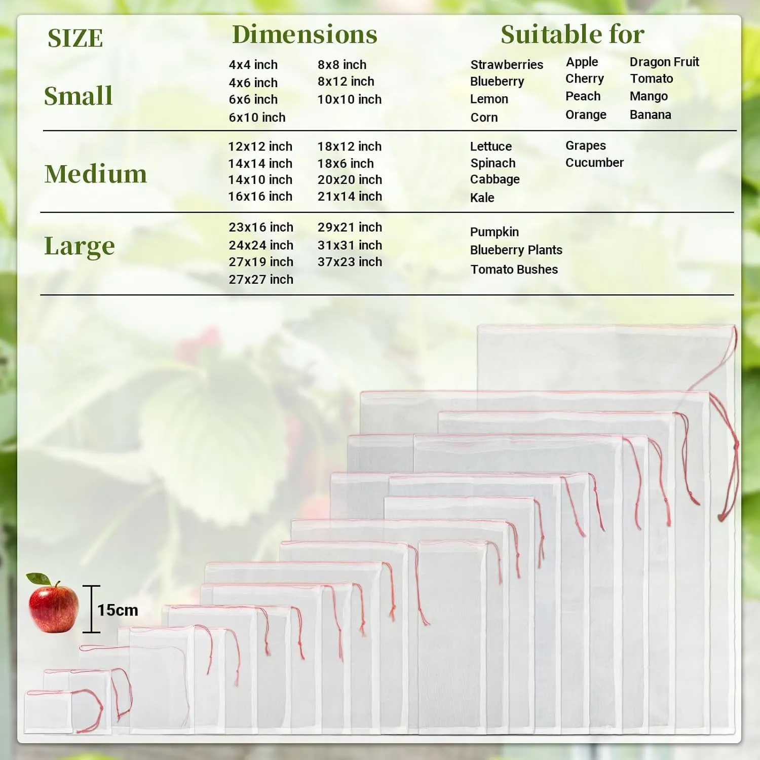 Fruit Protection Bags Large, 20pcs 23 x 16 inch Garden Insect Barrier Netting Bags with Drawstring, Plant Cover Bags for Tomatoes Fruit Trees Bananas Young Plants from Bugs Birds