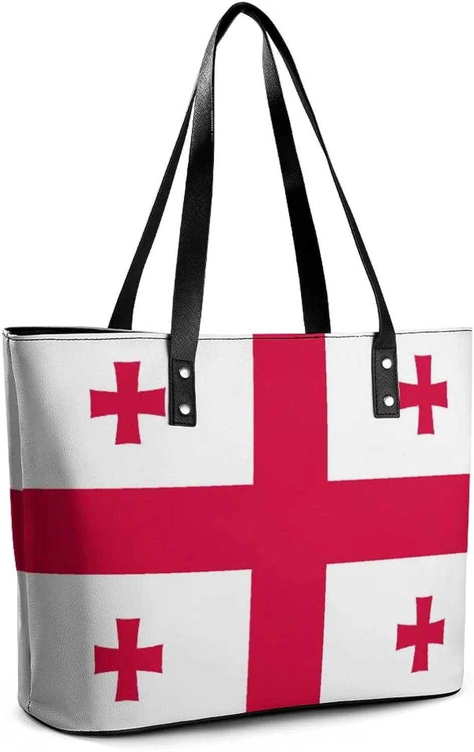 Functional Haiti-Flag Shoulder Tote Bag Women Zipper Leather for Daily Essentials