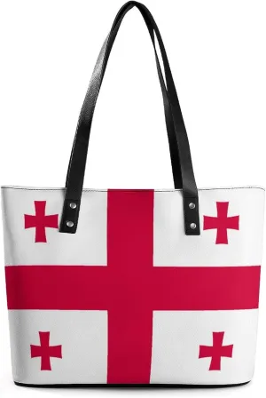 Functional Haiti-Flag Shoulder Tote Bag Women Zipper Leather for Daily Essentials