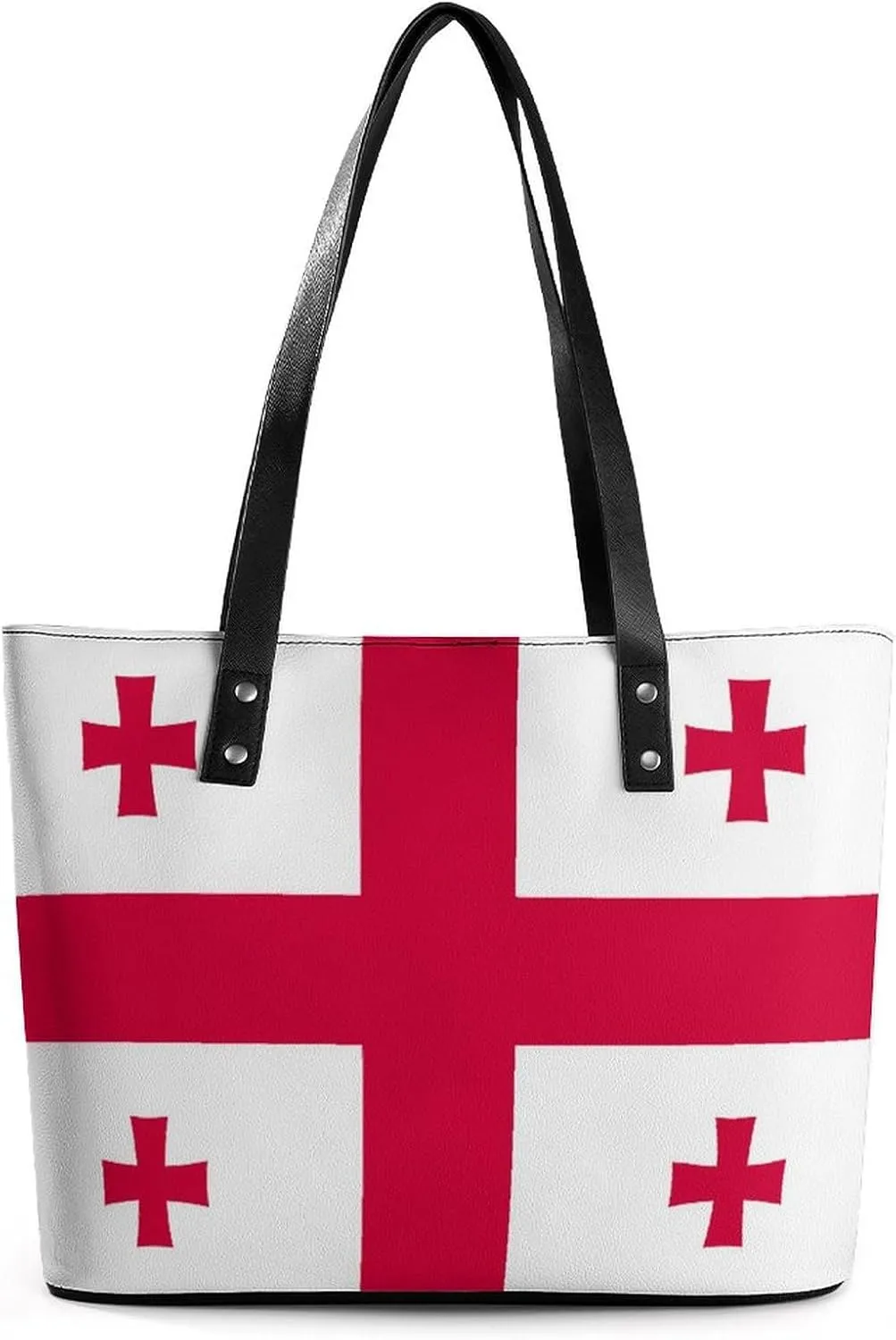 Functional Haiti-Flag Shoulder Tote Bag Women Zipper Leather for Daily Essentials