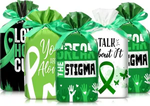 Funrous 48 Pcs Mental Health Gift Bags with Built-in Drawstring 6 x 9 Inch Plastic Merchandise Store Pocket Green Goodie Bags for Mental Health Awareness Party Favor Gift Wrapping Retail Shopping