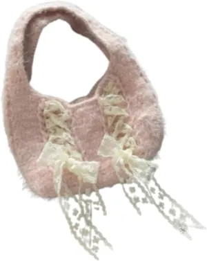 Fuzzy Tote Bag Fluffy Shoulder Bags Cute Lace Handmade Purse Y2K Butterfly Shoujo Totebags