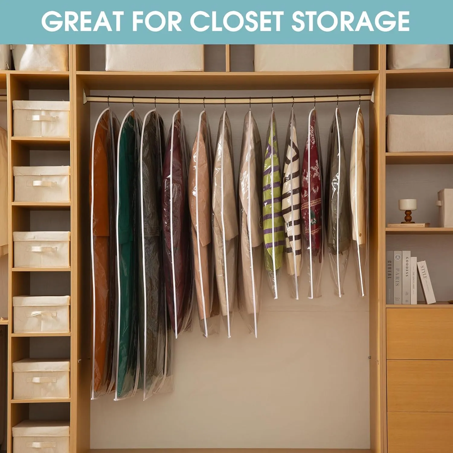 Garment Bags for Hanging Clothes, 6 PCs All Clear Garment Bag, Plastic Dustproof Suit Bag, Coat Protector Zippered Garment Covers for Closet Storage and Travel - 24'' x 32''/6 Pack