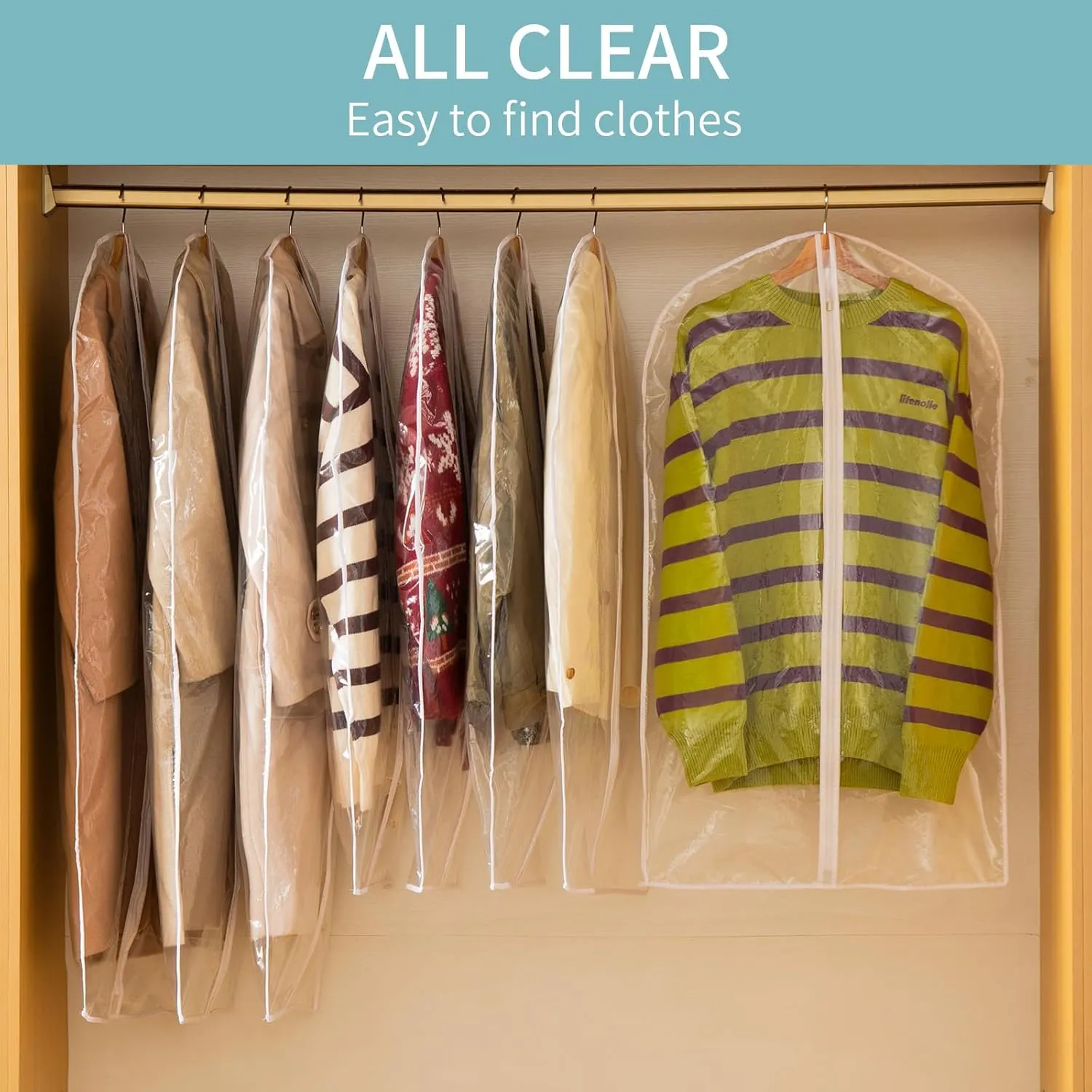 Garment Bags for Hanging Clothes, 6 PCs All Clear Garment Bag, Plastic Dustproof Suit Bag, Coat Protector Zippered Garment Covers for Closet Storage and Travel - 24'' x 32''/6 Pack