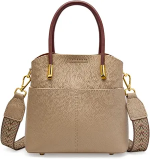 Genuine Leather Bucket Bag for Women, Top-Handle Handbags, Bucket Purses for Women with Two Removable Straps