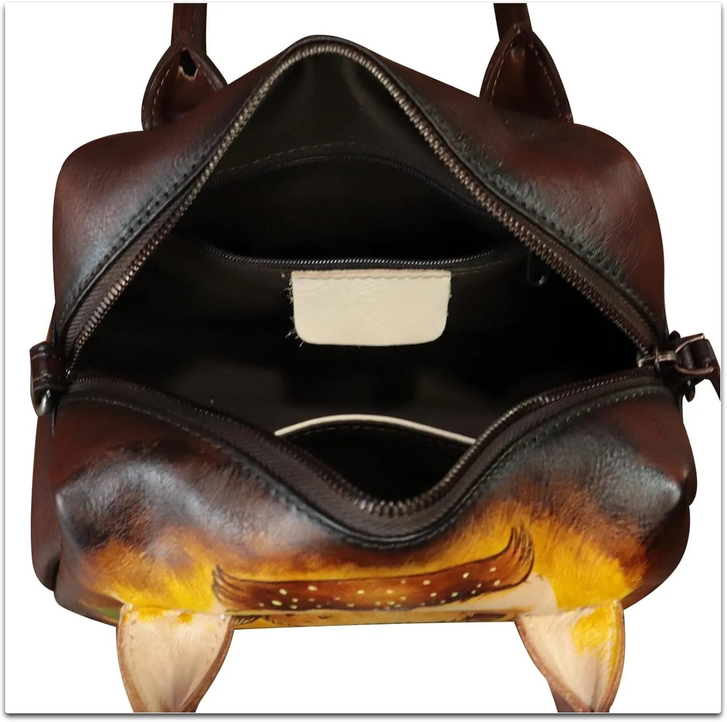 Genuine Leather Handbag for Women Hand Painted Top Handle Purse Retro Handmade Satchel Vintage Crossbody Hobo Bag