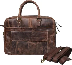 Genuine Leather Messenger Bag with Adjustable Strap for Men and Women Briefcase Laptop Satchel Office Crossbody - Brown
