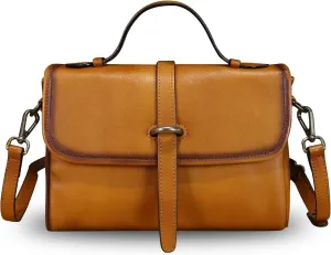 Genuine Leather Purse and Handbag for Women Vintage Handmade Leather Top Handle Purses Satchel Shoulder Bags with Strap