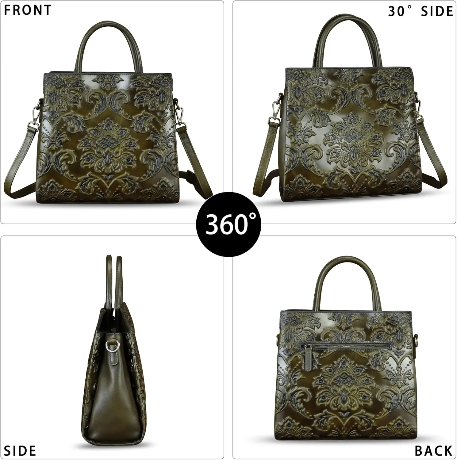 Genuine Leather Purses and Handbags for Women Vintage Embossed Leather Tote Bag Crossbody Shoulder Bag Satchel Bags