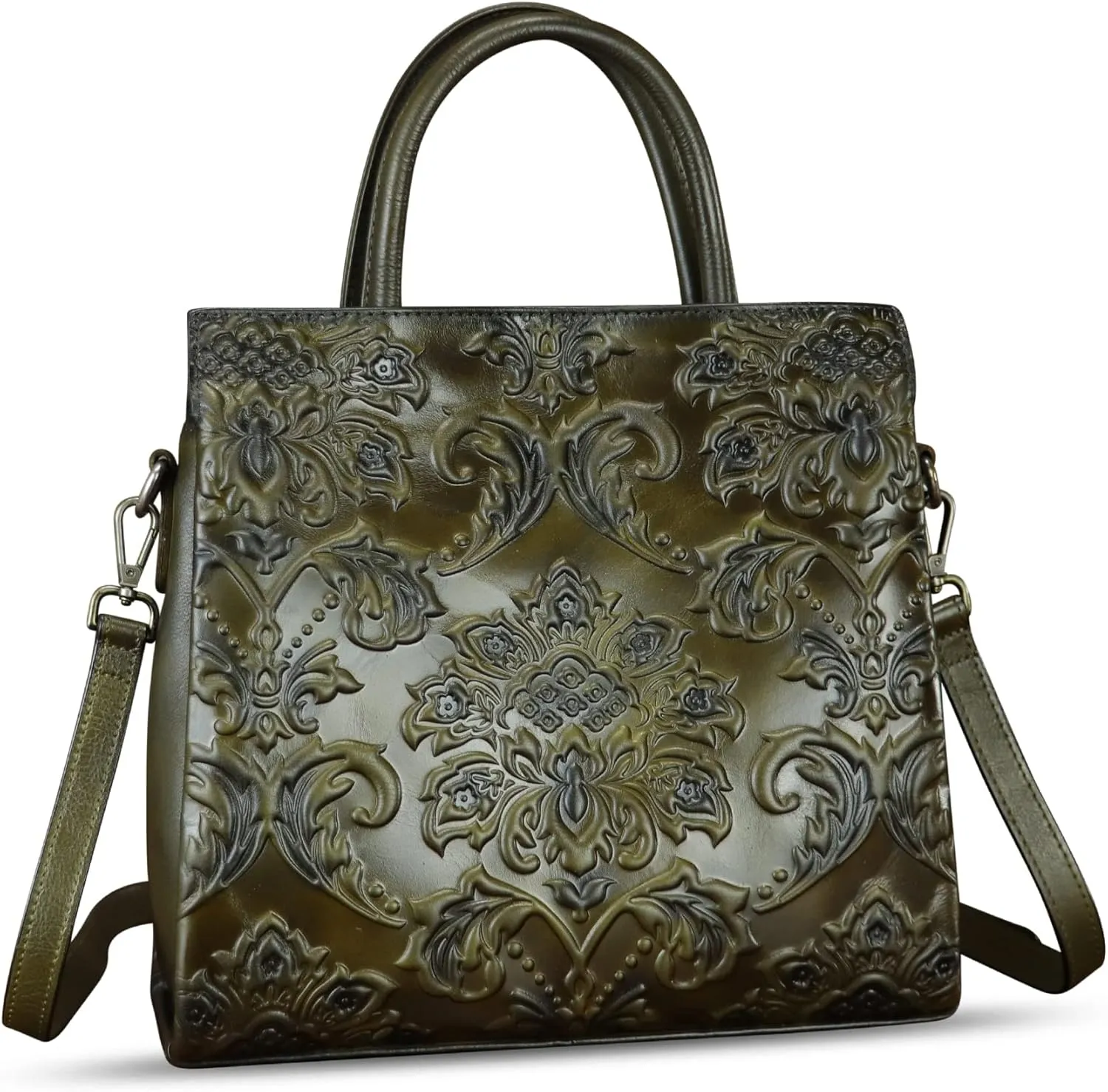 Genuine Leather Purses and Handbags for Women Vintage Embossed Leather Tote Bag Crossbody Shoulder Bag Satchel Bags