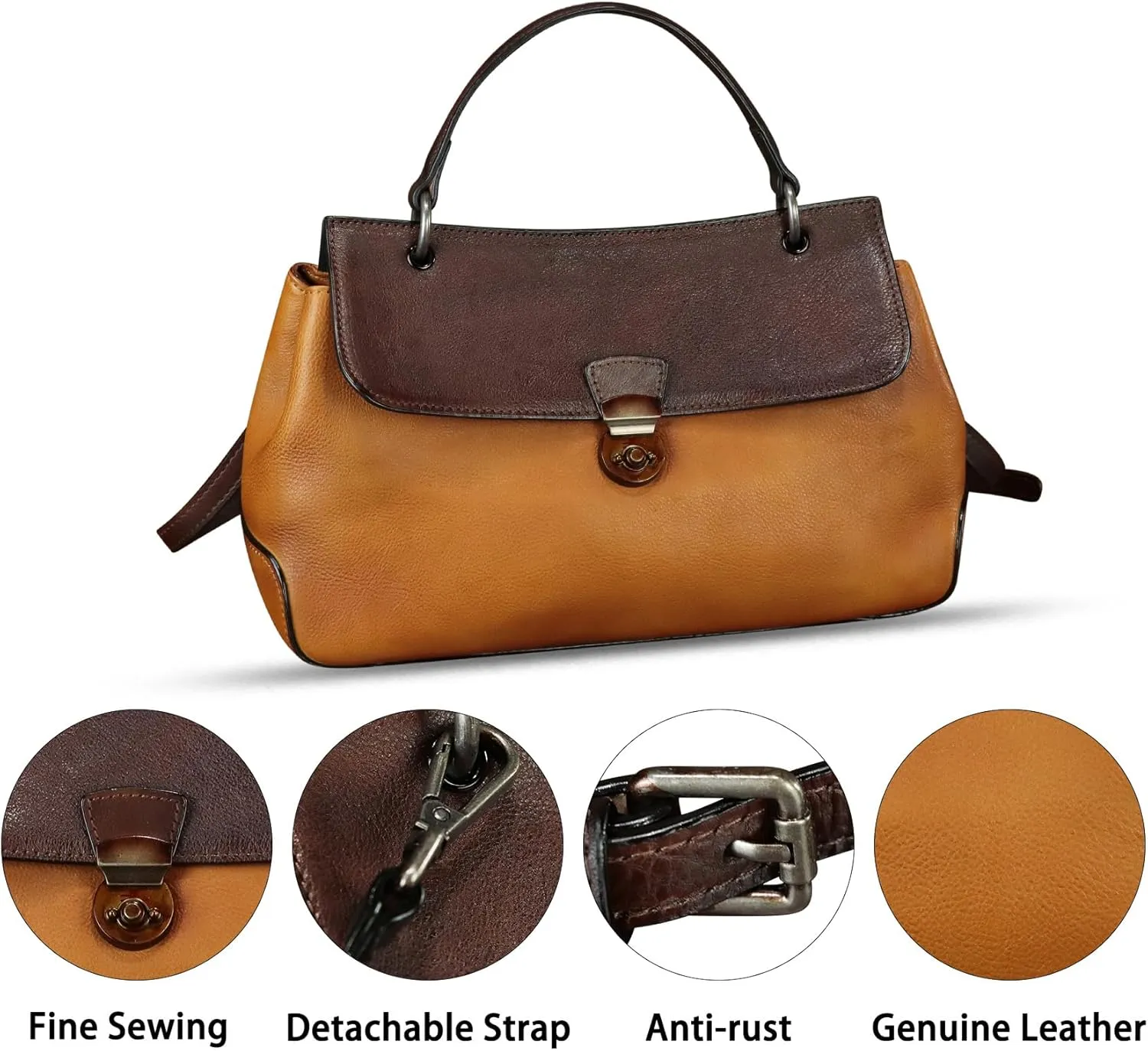 Genuine Leather Purses and Handbags for Women Vintage Leather Satchel Bags Shoulder Bag Crossbody with Strap