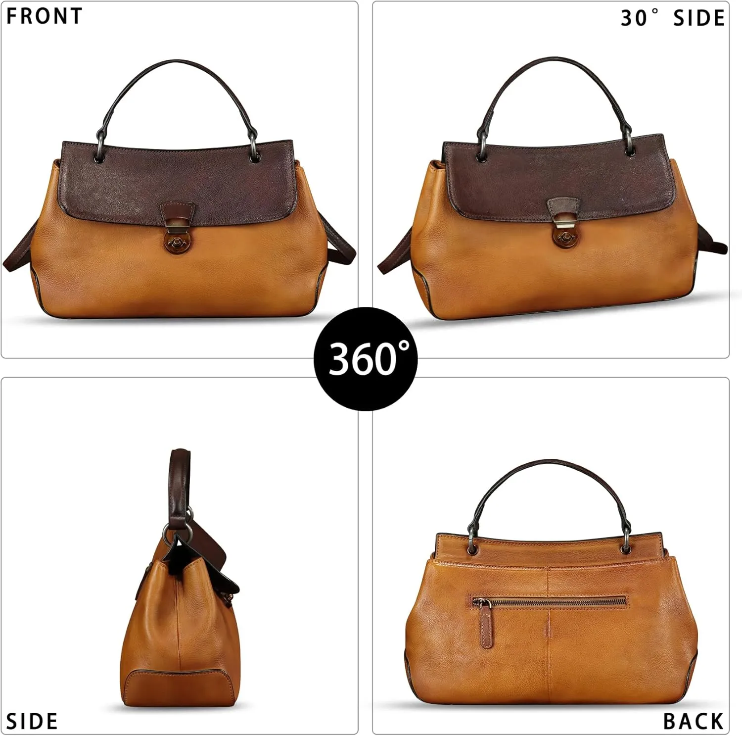 Genuine Leather Purses and Handbags for Women Vintage Leather Satchel Bags Shoulder Bag Crossbody with Strap
