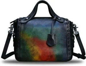 Genuine Leather Satchel Handbag for Women Retro Handmade Top Handle Crossbody Shoulder Bag Purses
