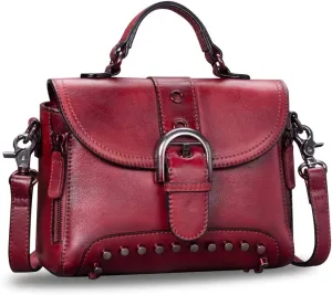Genuine Leather Small Purses and Handbags for Women Vintage Real Leather Shoulder Bag Crossbody Purse Satchel Bags with Strap