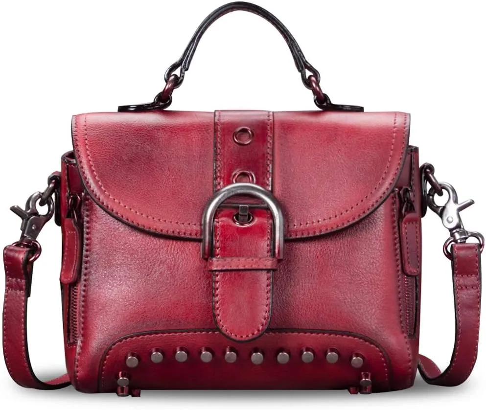 Genuine Leather Small Purses and Handbags for Women Vintage Real Leather Shoulder Bag Crossbody Purse Satchel Bags with Strap
