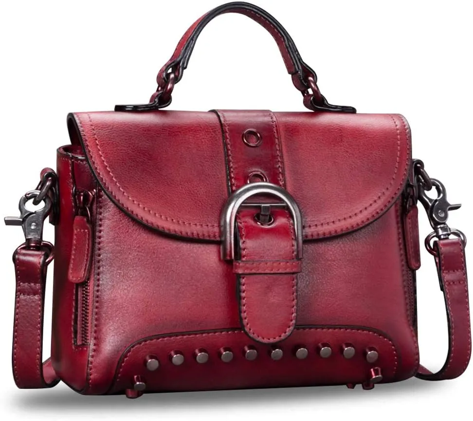 Genuine Leather Small Purses and Handbags for Women Vintage Real Leather Shoulder Bag Crossbody Purse Satchel Bags with Strap