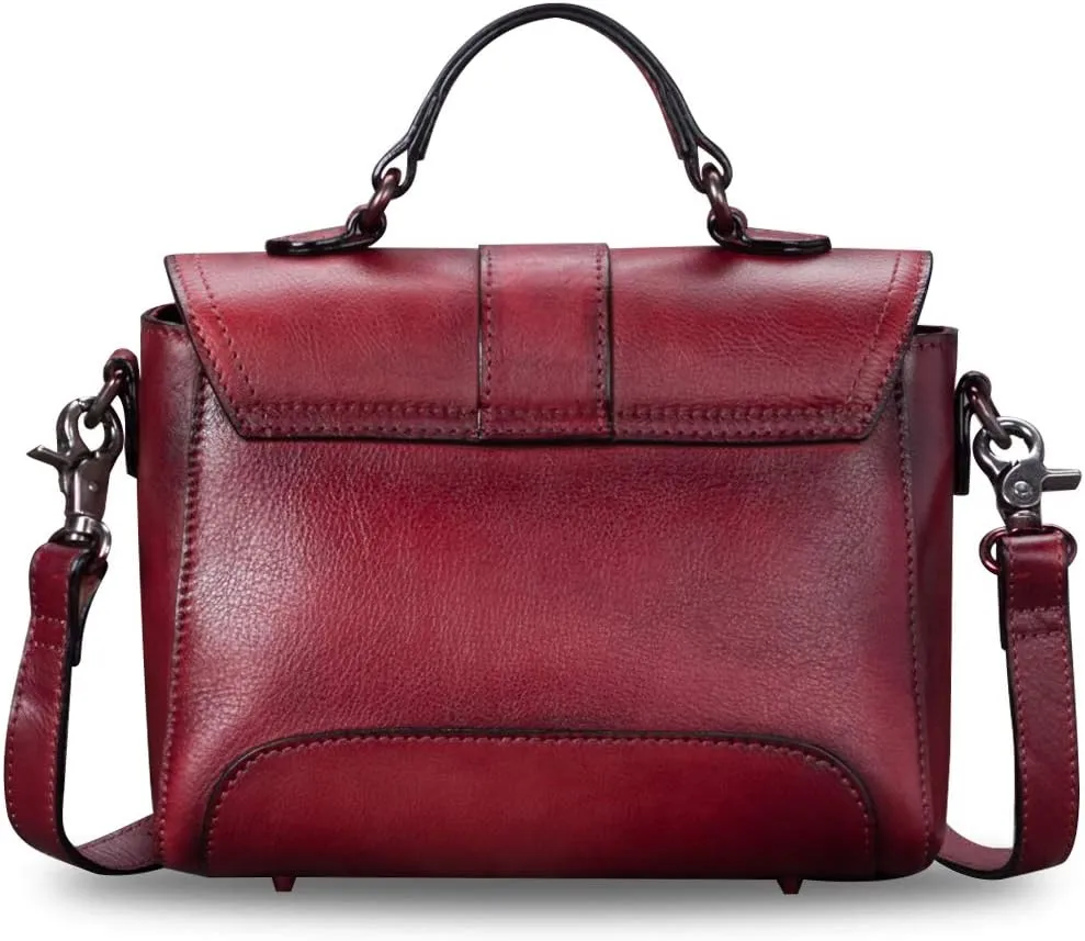 Genuine Leather Small Purses and Handbags for Women Vintage Real Leather Shoulder Bag Crossbody Purse Satchel Bags with Strap