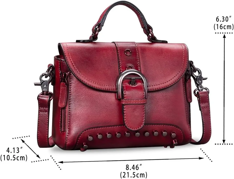 Genuine Leather Small Purses and Handbags for Women Vintage Real Leather Shoulder Bag Crossbody Purse Satchel Bags with Strap