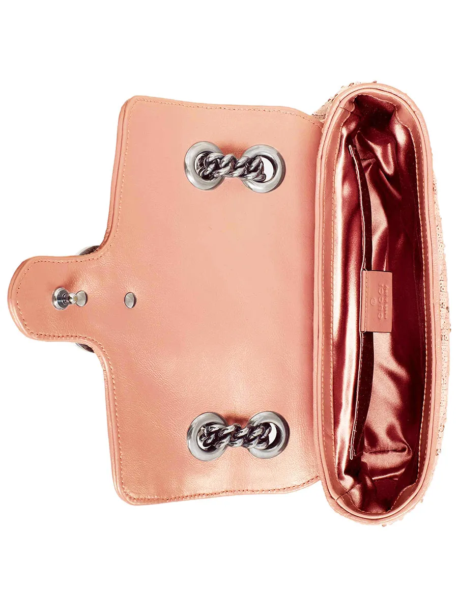 GG Marmont Mini Sequin Shoulder Bag in Pastel Pink Silk