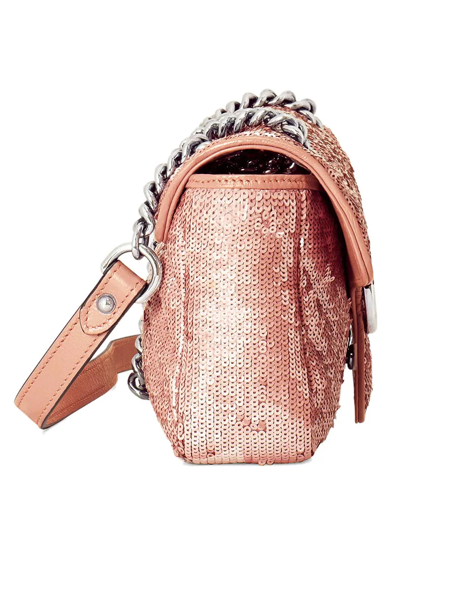 GG Marmont Mini Sequin Shoulder Bag in Pastel Pink Silk