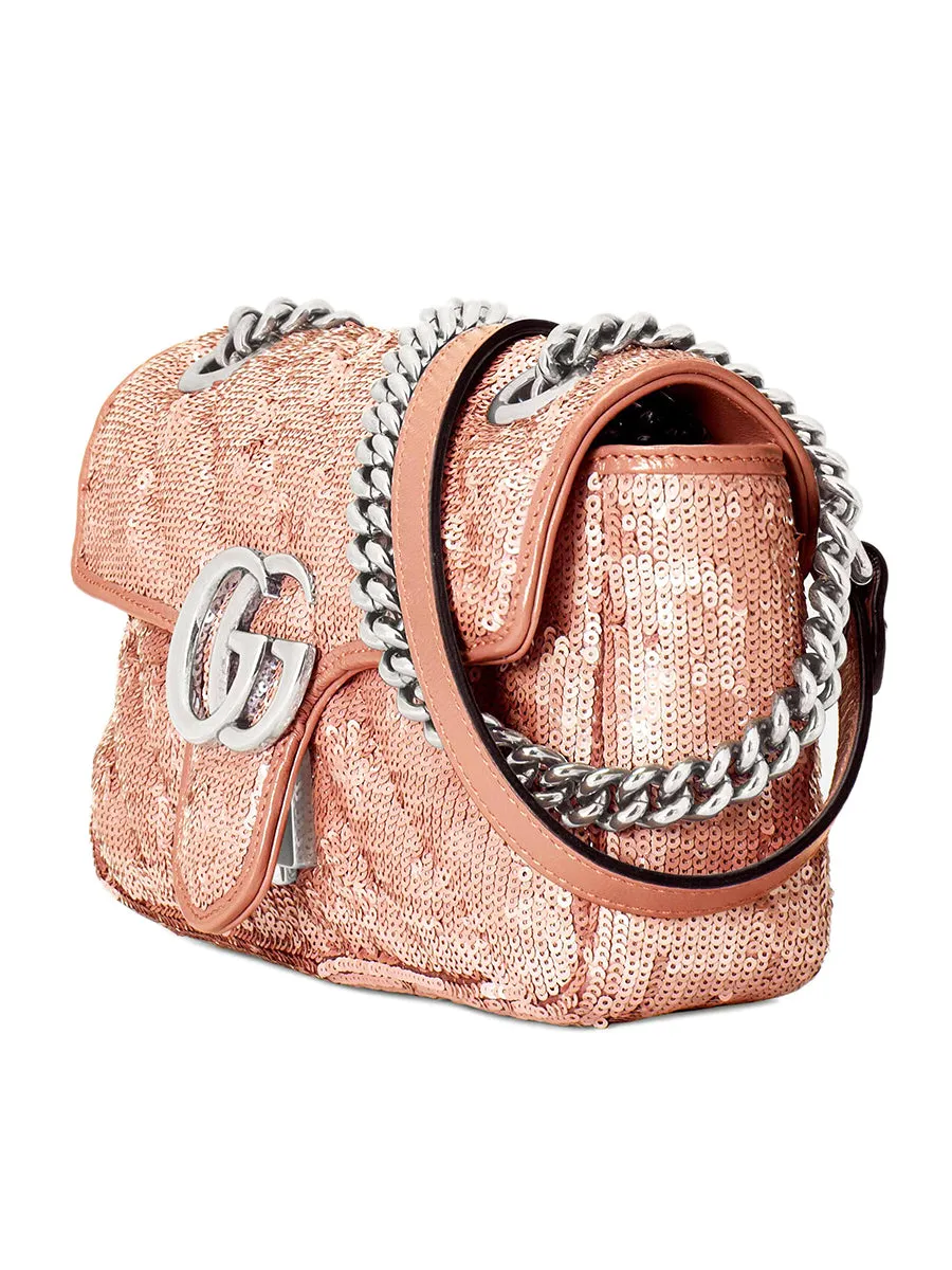 GG Marmont Mini Sequin Shoulder Bag in Pastel Pink Silk