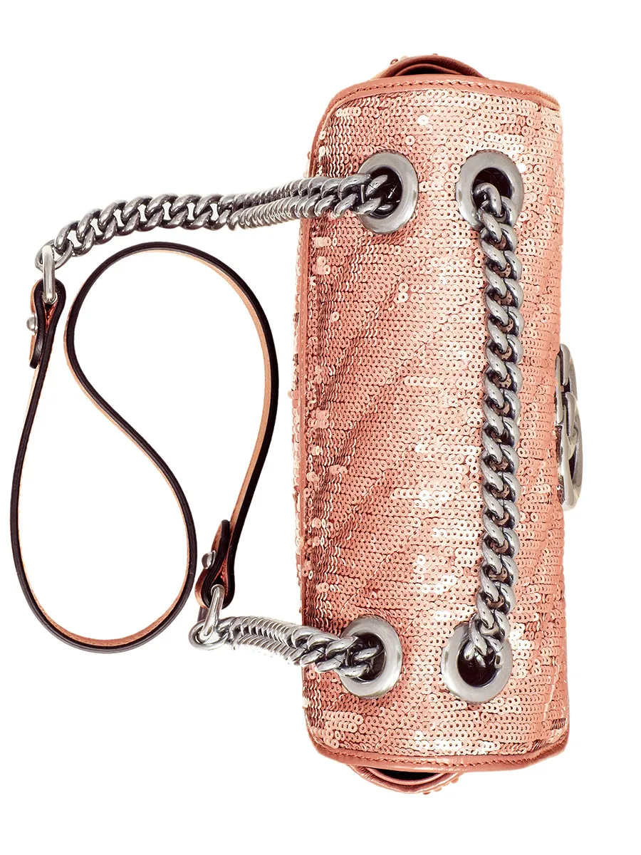 GG Marmont Mini Sequin Shoulder Bag in Pastel Pink Silk