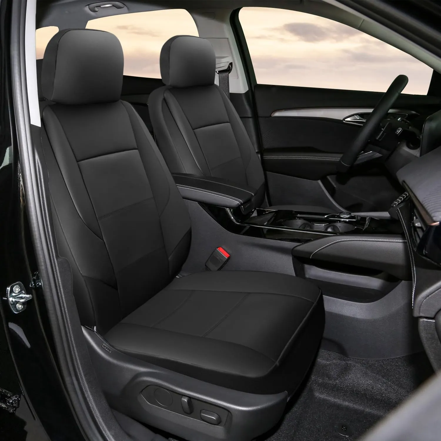 GIANT PANDA Front Car Seat Cover for Buick, Leather Bucket Seat Covers Custom Fit Buick Enclave Encore GX Envision Envista (Black)