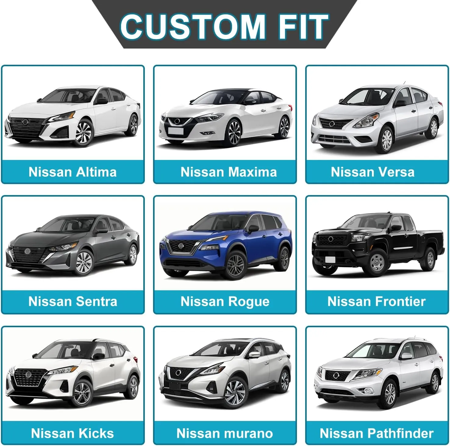 GIANT PANDA Front Seat Cover for Nissan, Leather Seat Protectors Custom Fit Nissan Rogue Altima Sentra Versa Kicks Frontier Murano Pathfinder Maxima (Blue Black)