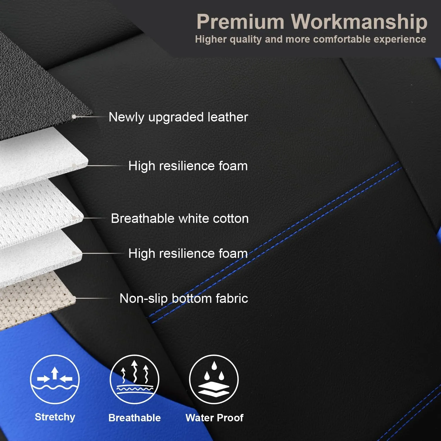 GIANT PANDA Front Seat Cover for Nissan, Leather Seat Protectors Custom Fit Nissan Rogue Altima Sentra Versa Kicks Frontier Murano Pathfinder Maxima (Blue Black)