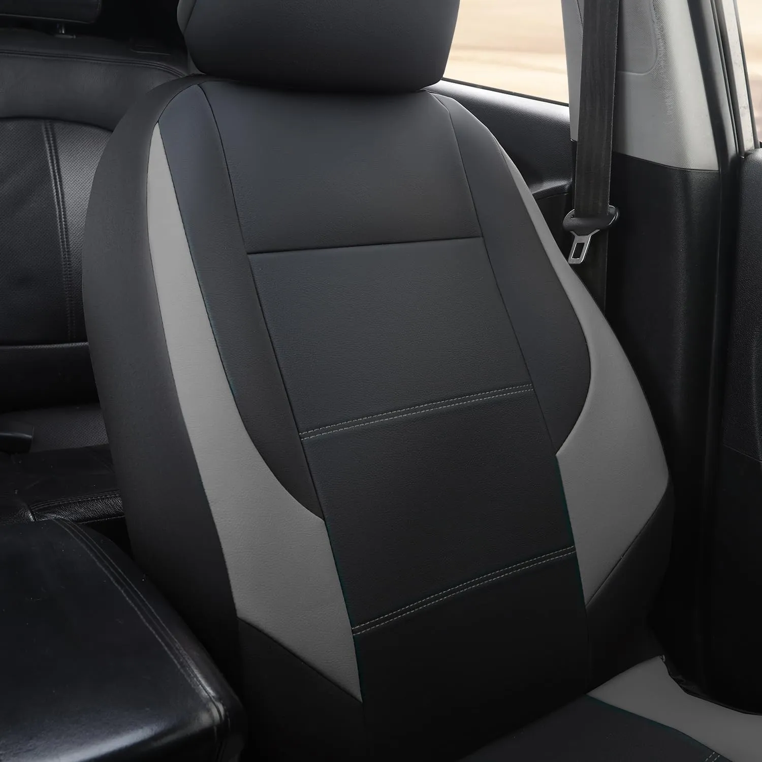 GIANT PANDA Full Set Car Seat Covers Custom Fit Toyota Tacoma 2016 2017 2018 2019 2020 2021 2022 2023 Double & Crew Cab and Extended Cab, SR, SR5, Limited, TRD Pro, Front Rear Faux Leather (Grey/Gray)