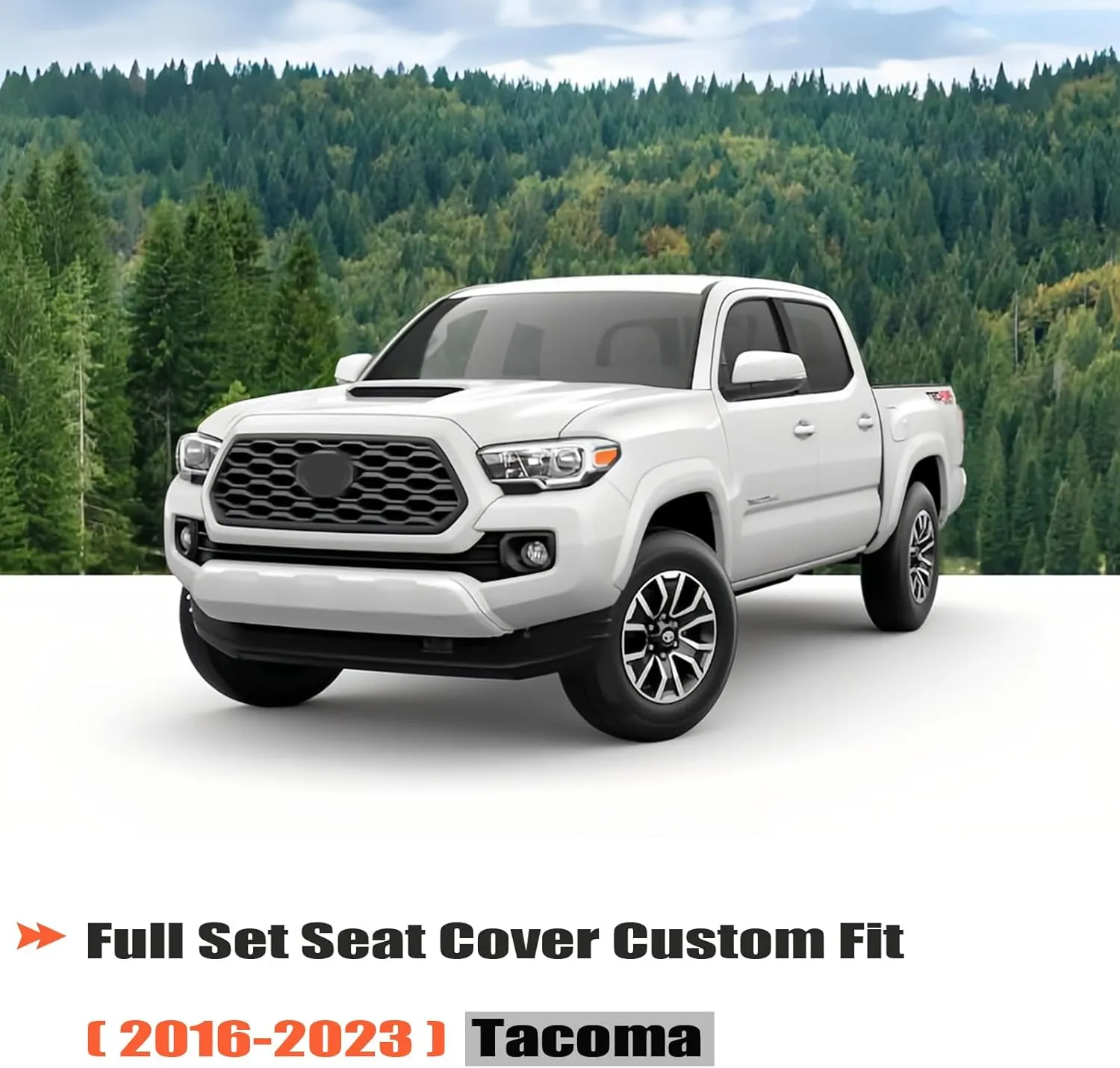 GIANT PANDA Full Set Car Seat Covers Custom Fit Toyota Tacoma 2016 2017 2018 2019 2020 2021 2022 2023 Double & Crew Cab and Extended Cab, SR, SR5, Limited, TRD Pro, Front Rear Faux Leather (Grey/Gray)