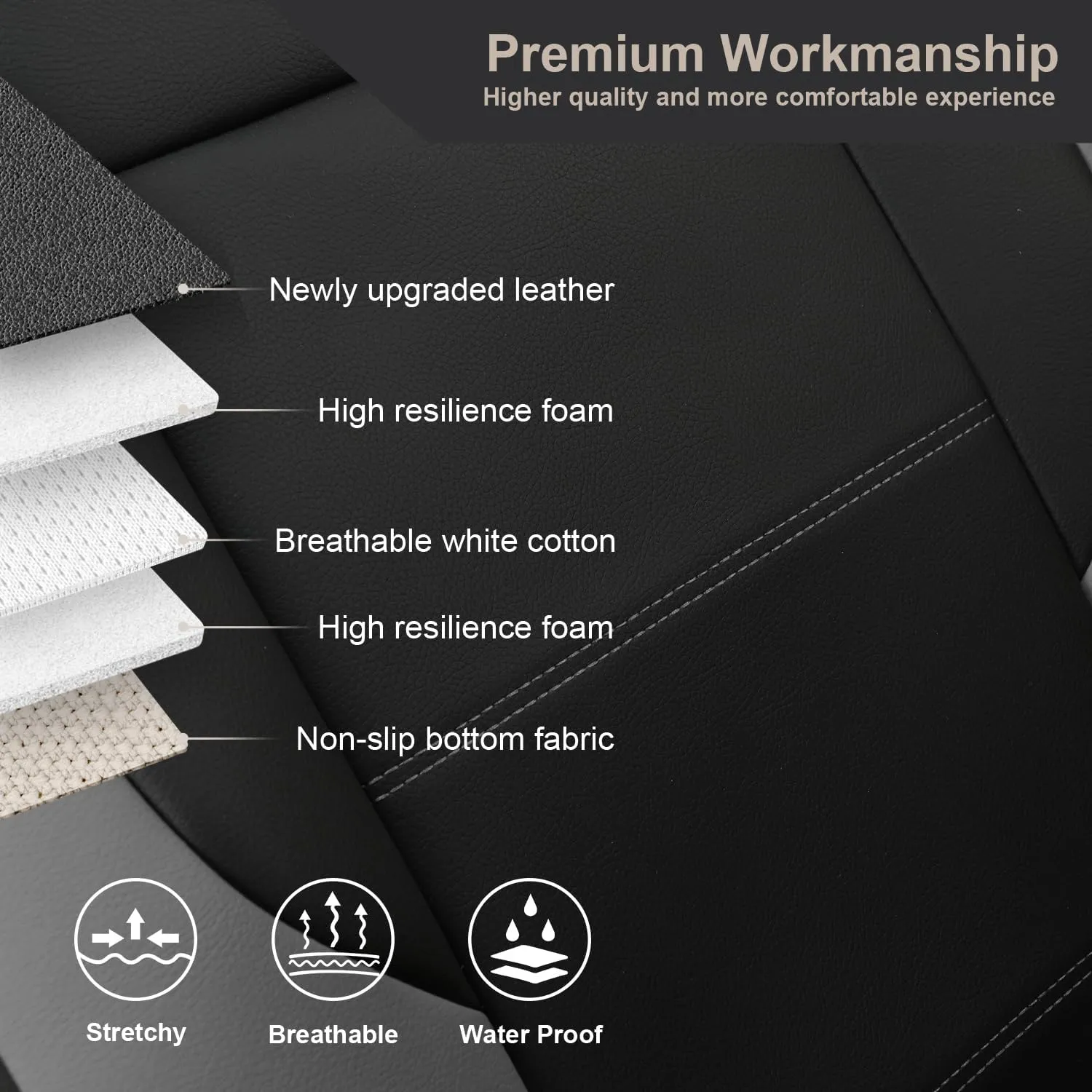 GIANT PANDA Full Set Car Seat Covers Custom Fit Toyota Tacoma 2016 2017 2018 2019 2020 2021 2022 2023 Double & Crew Cab and Extended Cab, SR, SR5, Limited, TRD Pro, Front Rear Faux Leather (Grey/Gray)