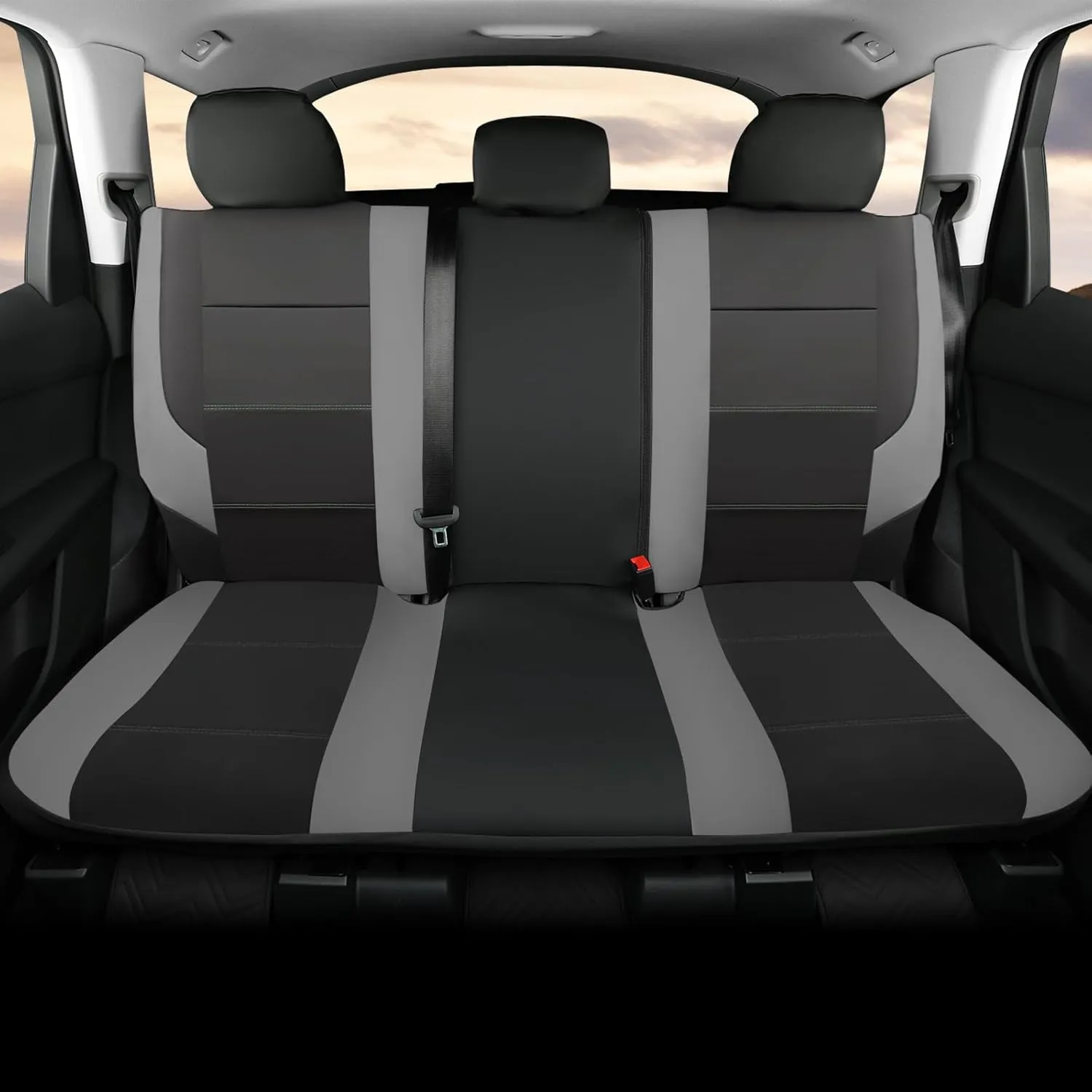 GIANT PANDA Full Set Car Seat Covers Custom Fit Toyota Tacoma 2016 2017 2018 2019 2020 2021 2022 2023 Double & Crew Cab and Extended Cab, SR, SR5, Limited, TRD Pro, Front Rear Faux Leather (Grey/Gray)