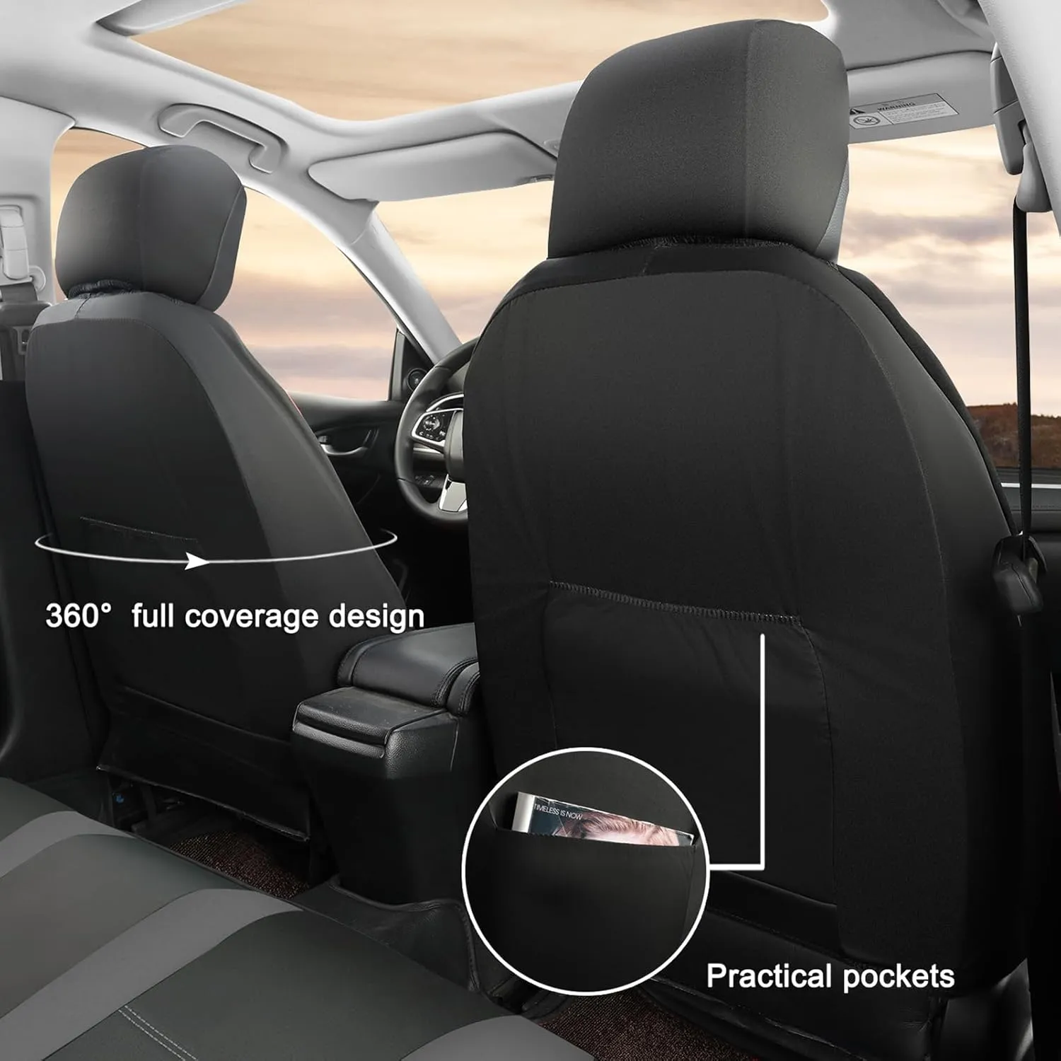 GIANT PANDA Full Set Car Seat Covers Custom Fit Toyota Tacoma 2016 2017 2018 2019 2020 2021 2022 2023 Double & Crew Cab and Extended Cab, SR, SR5, Limited, TRD Pro, Front Rear Faux Leather (Grey/Gray)
