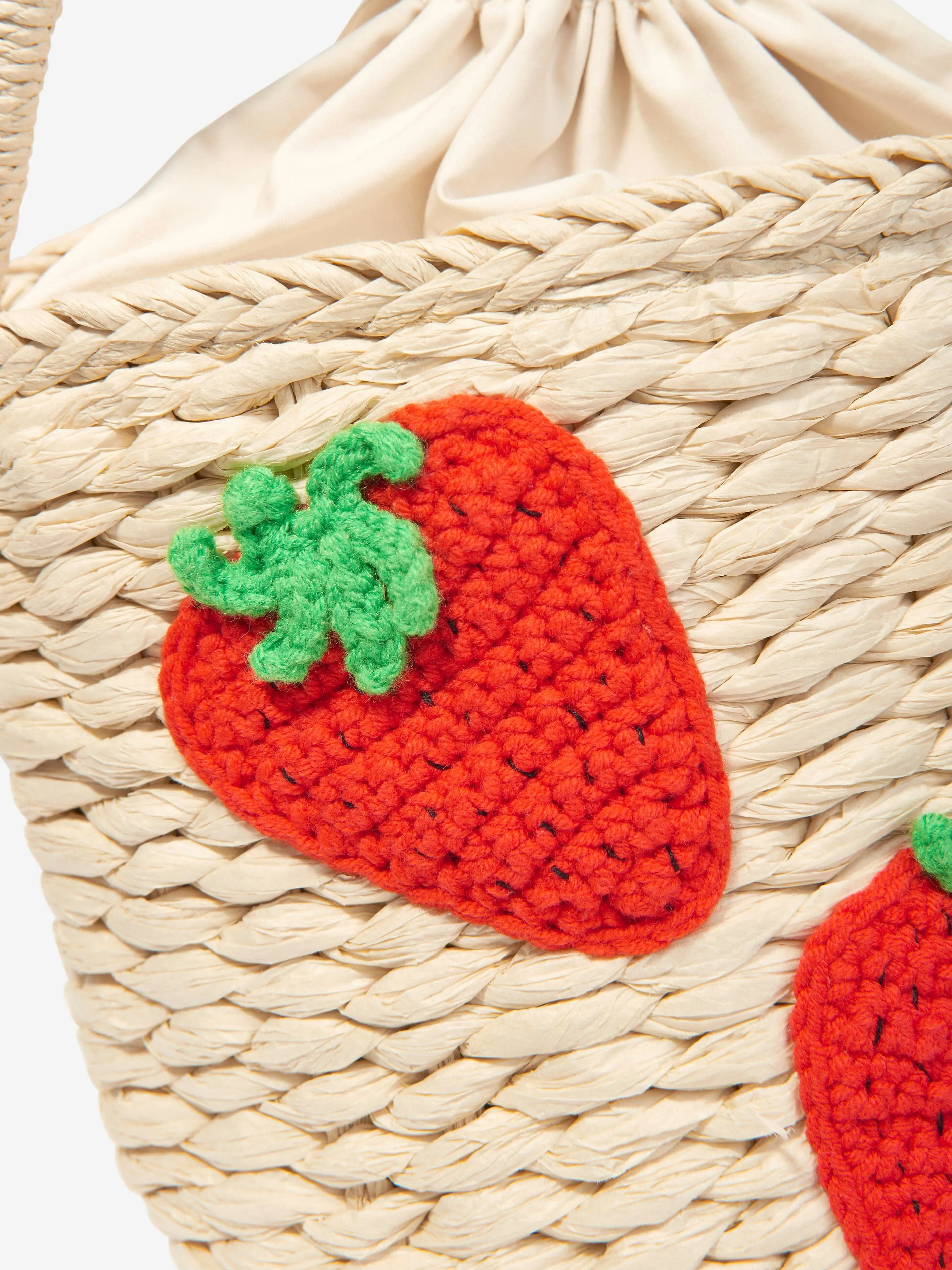 Girls Strawberry Bucket Bag in Beige (19cm)