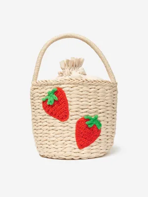 Girls Strawberry Bucket Bag in Beige (19cm)