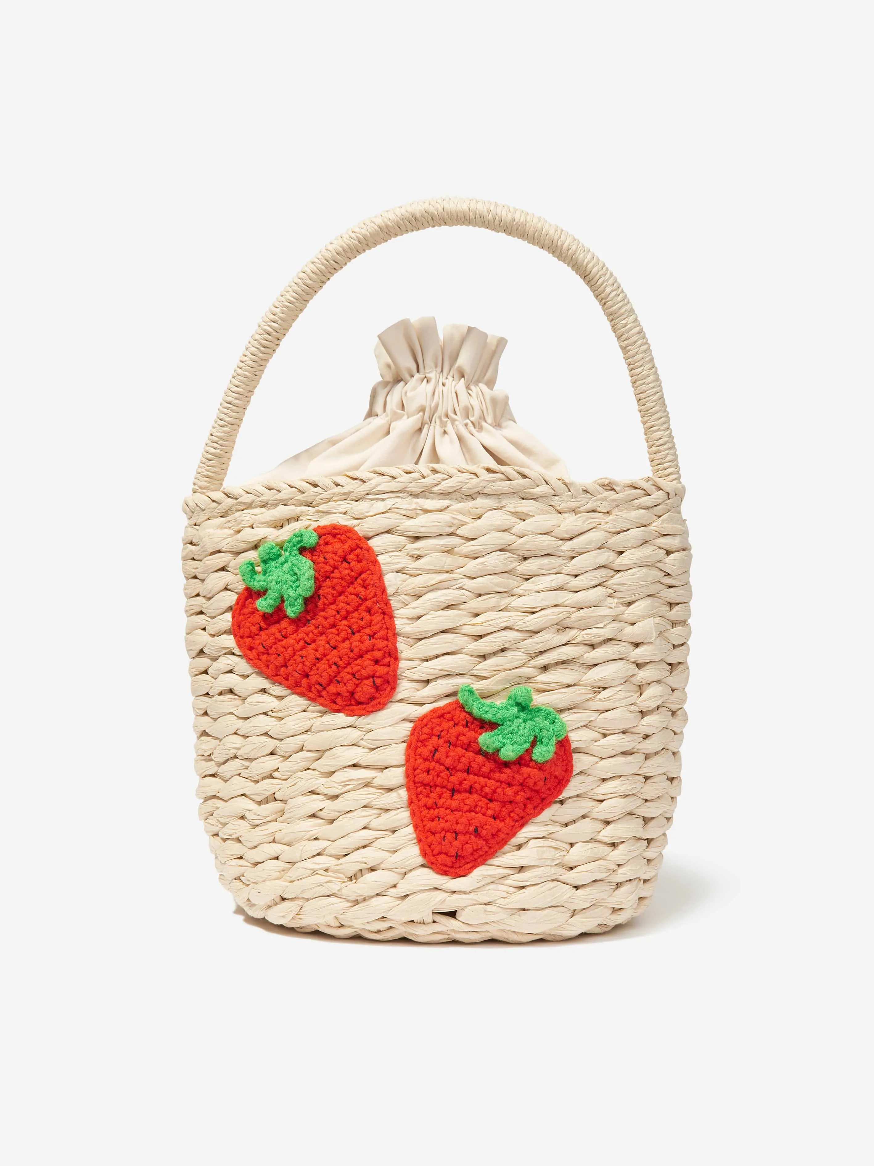 Girls Strawberry Bucket Bag in Beige (19cm)