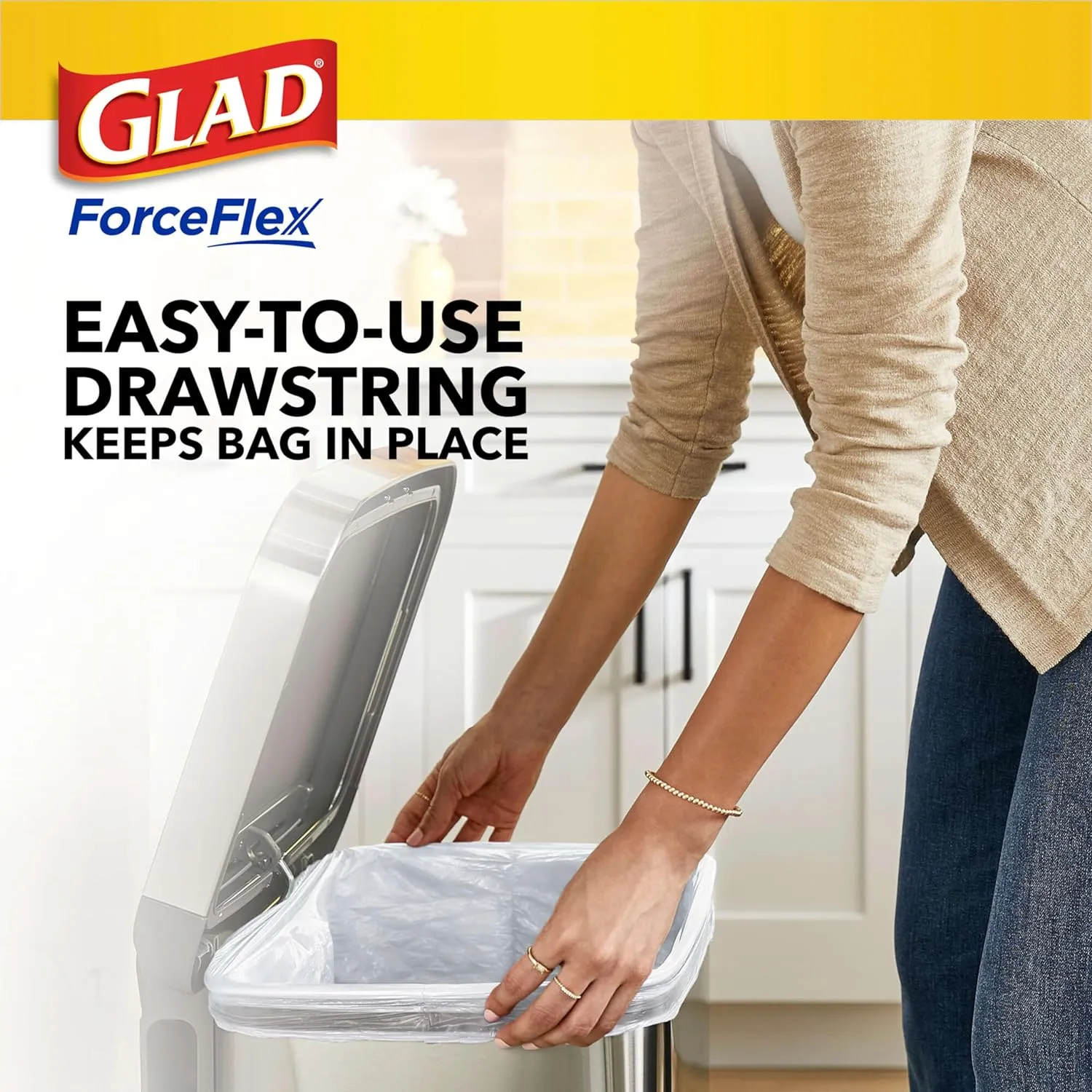 Glad ForceFlex Tall Kitchen Trash Bags, 13 Gal, Pine-Sol Original, 110 Ct (Package May Vary)