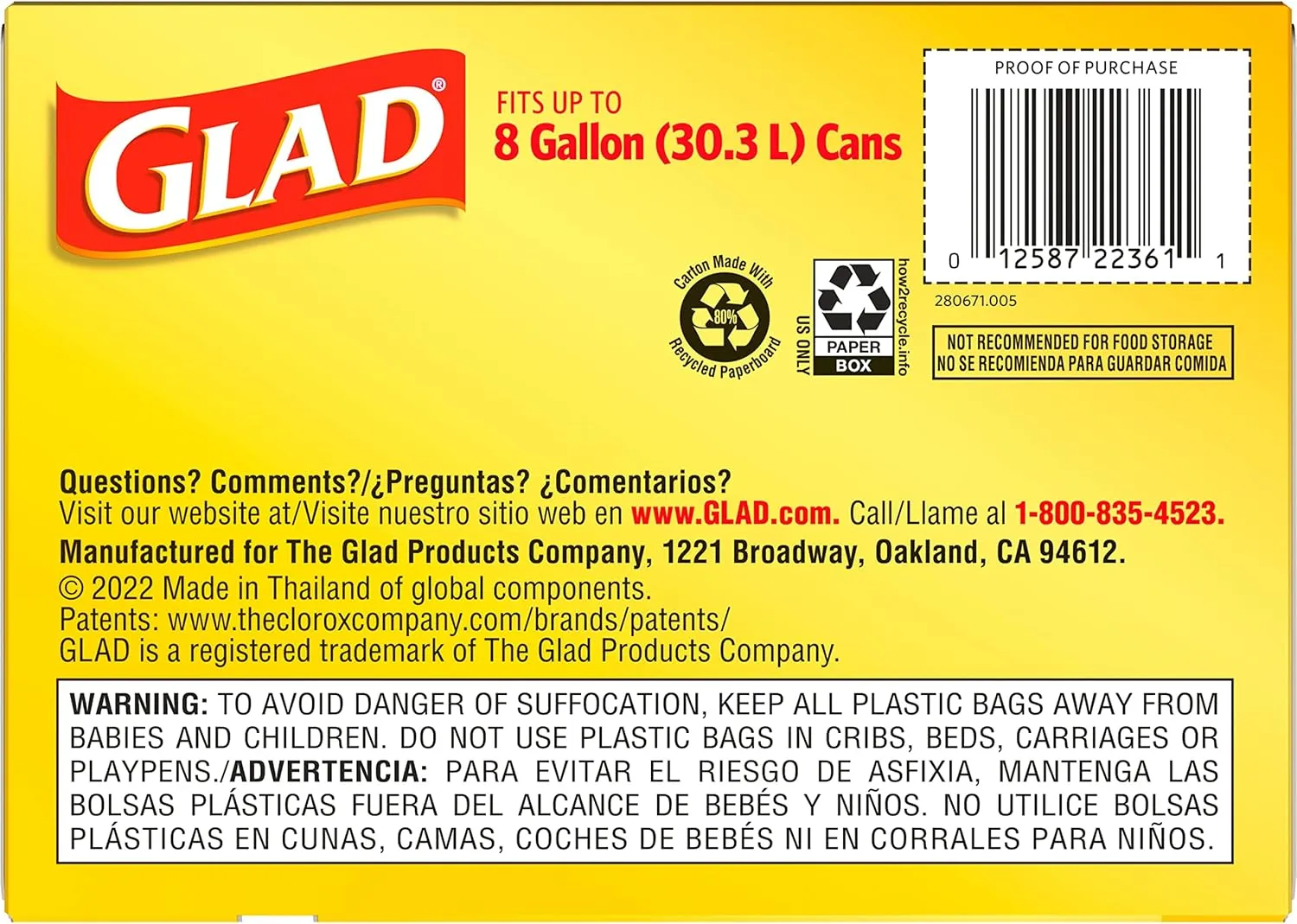 Glad Medium Drawstring Trash Bags, 8 Gallon, White, Fragrance Free, 80 Count, Pack May Vary