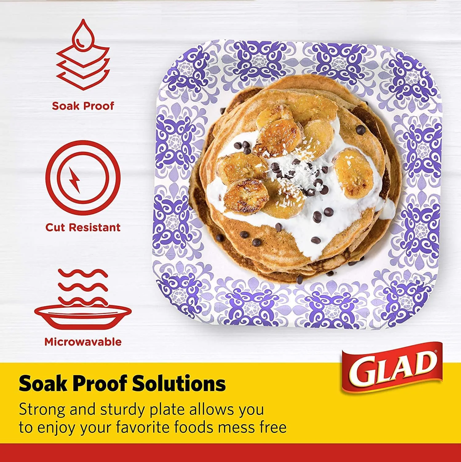 Glad Square Disposable Paper Plates for All Occasions | Soak Proof, Cut Proof, Microwaveable Heavy Duty Disposable Plates | 8.5" Diameter, 600 Count Bulk Paper Plates Purple