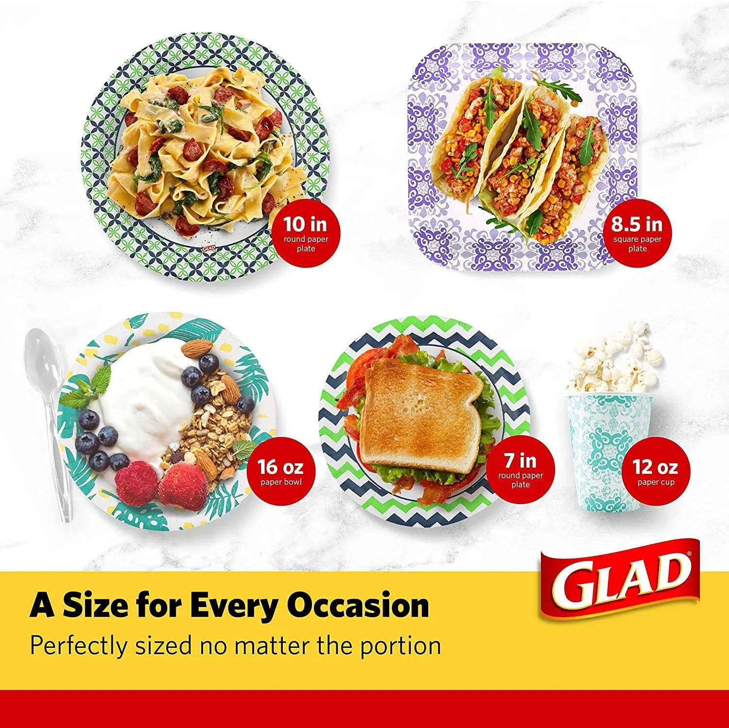 Glad Square Disposable Paper Plates for All Occasions | Soak Proof, Cut Proof, Microwaveable Heavy Duty Disposable Plates | 8.5" Diameter, 600 Count Bulk Paper Plates Purple