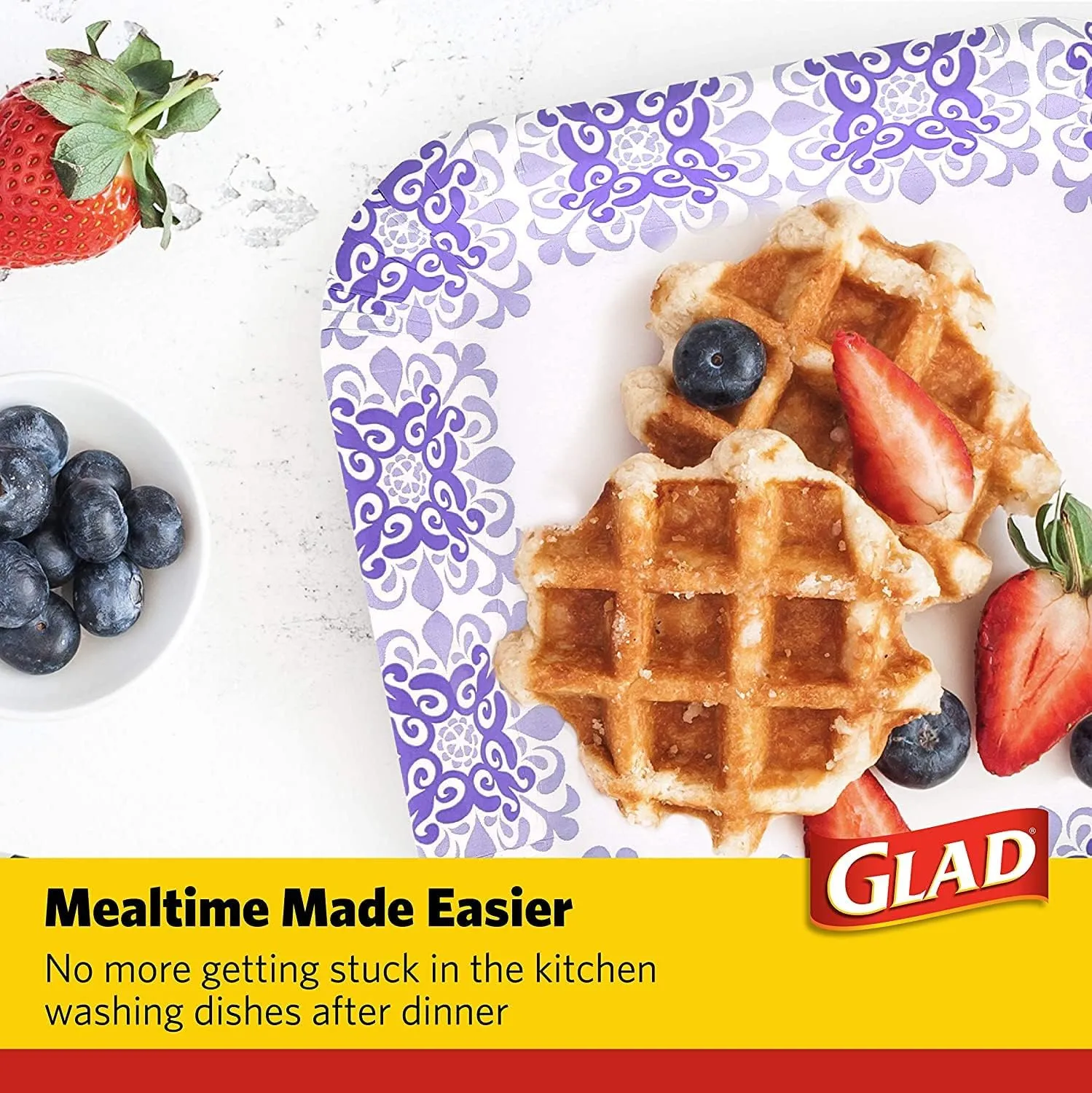 Glad Square Disposable Paper Plates for All Occasions | Soak Proof, Cut Proof, Microwaveable Heavy Duty Disposable Plates | 8.5" Diameter, 600 Count Bulk Paper Plates Purple