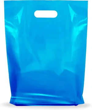 Glossy Plastic Shopping Bags by Popular Plastic Bags - 100 Blue Color Bulk Merchandise Bags 12x15x1.25 in - Die Cut Plastic Bags with Handles - Shopping Bags for Small Business and Stores