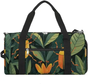 Gold Beetle Pattern Barrel Gym Bags for Men And Women, Duffle Bag for Travel Sports Bag Camping Weekend Carry on Overnight Duffel Bag with Shoulder Strap