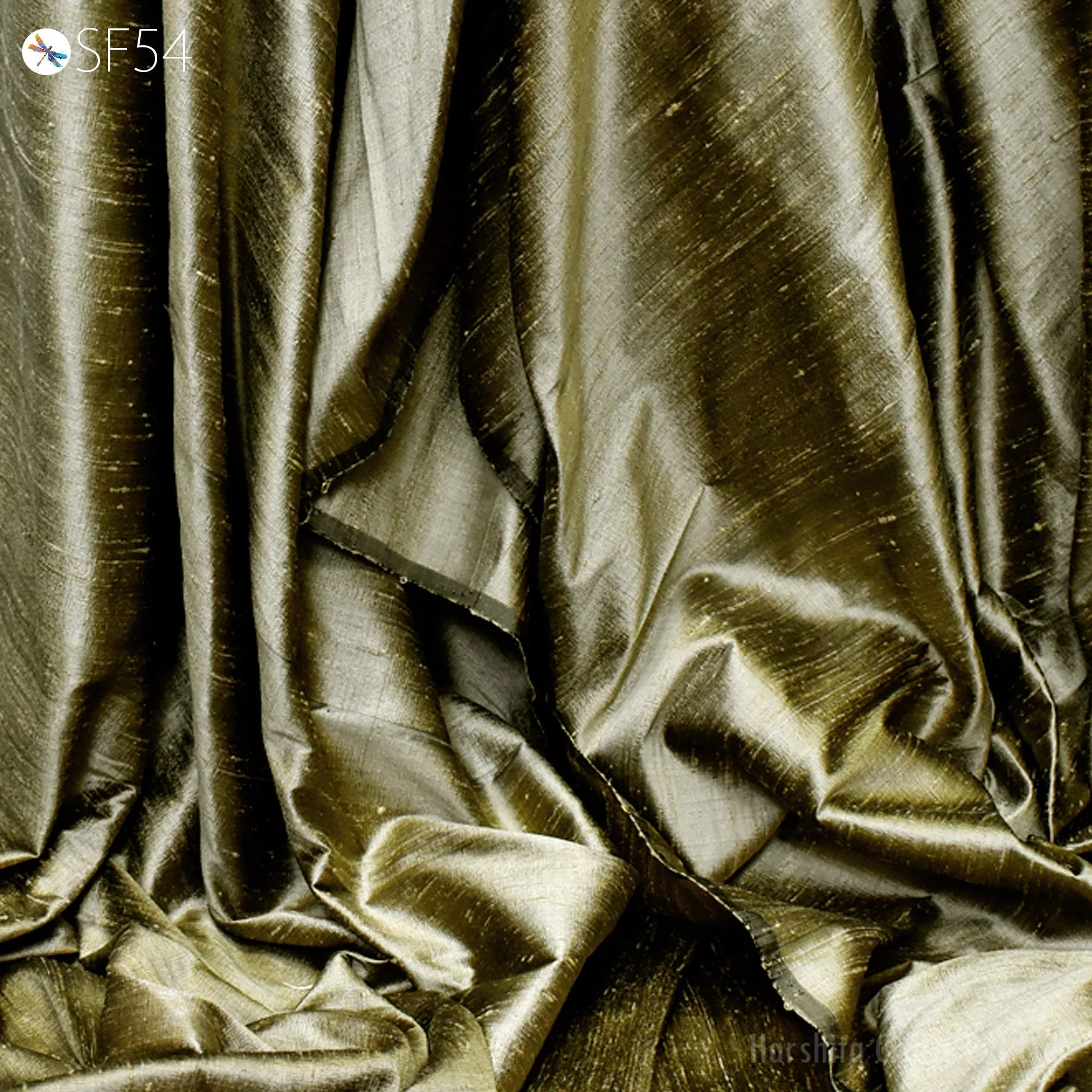 Gold Grey Pure Dupioni by the yard Indian Raw Silk Wedding Dresses Table Runner Cushion Pillow Covers Lamp Shades Wall covering Upholstery