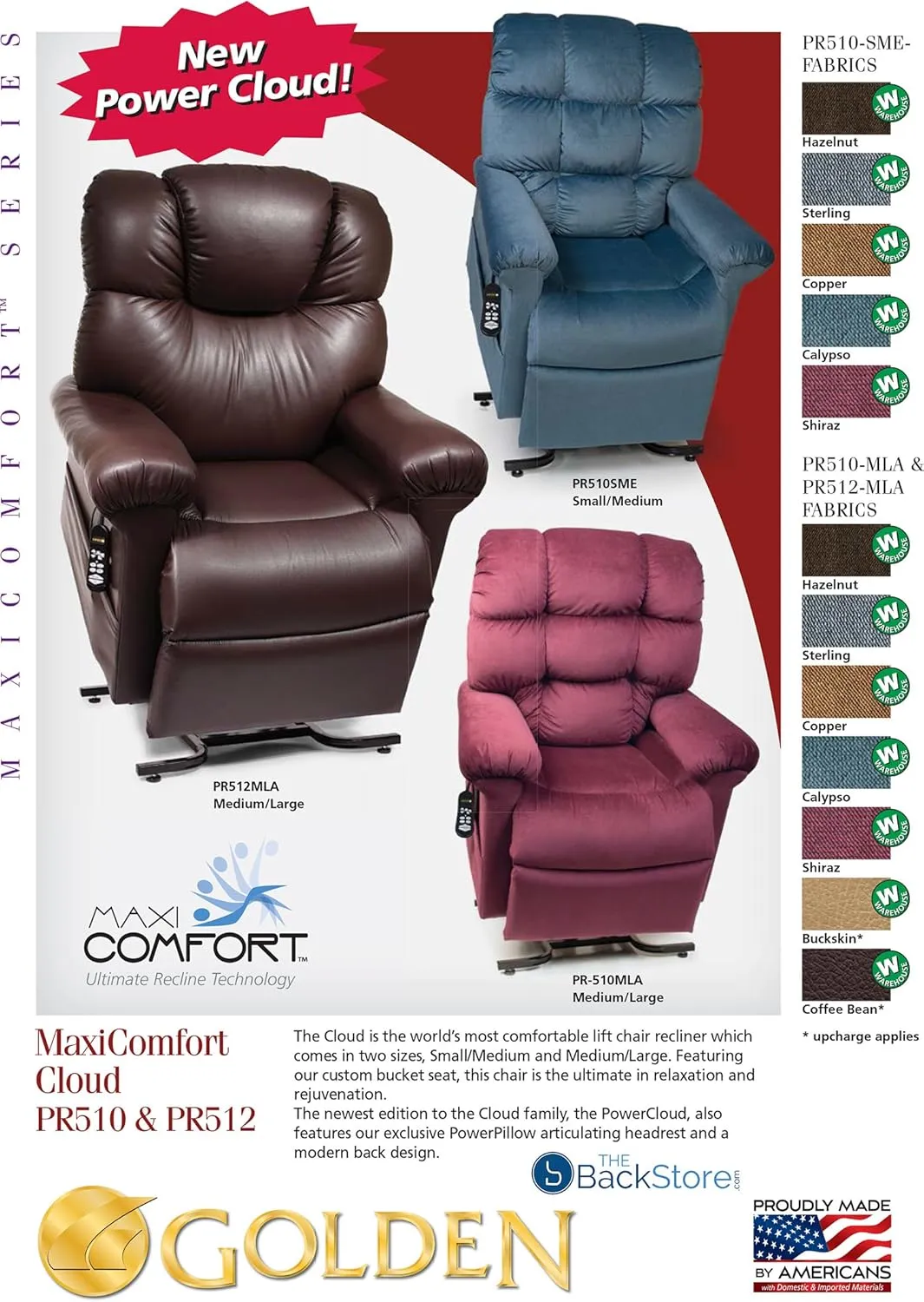 Golden Technologies Cloud PR510 MLA Medium/Large Dual Motor Infinite Position Lift Chair Zero Gravity Recliner - Bridle Leather with Heat and Massage