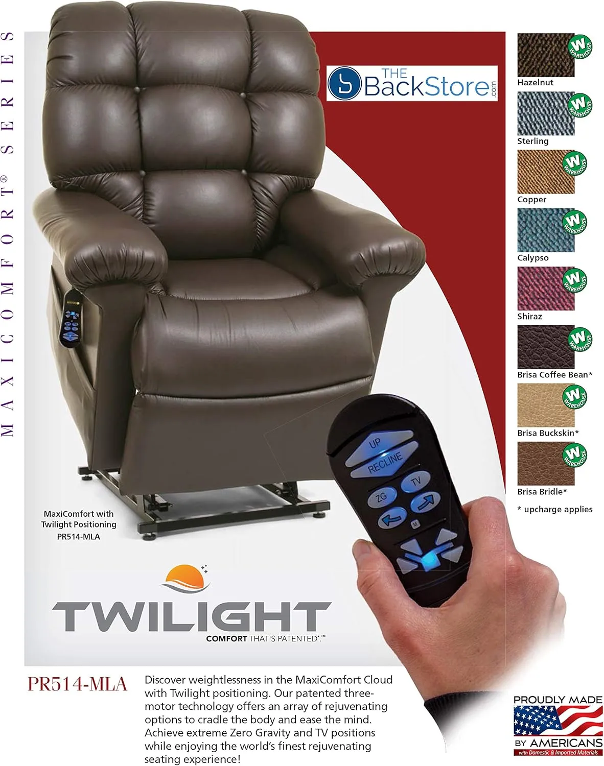 Golden Technologies Cloud with Twilight Positioning PR515 MLA Dual Motor Lift Chair Zero Gravity Recliner - Buckskin Tan Leather