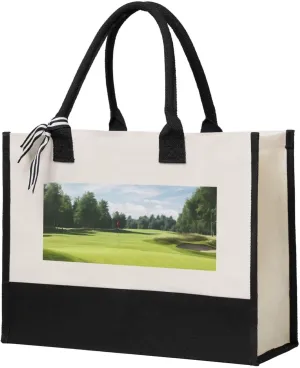 Golf Course Lawn Print Canvas Shopping Bag Reusable Handbag For Everyday And Special Occasions